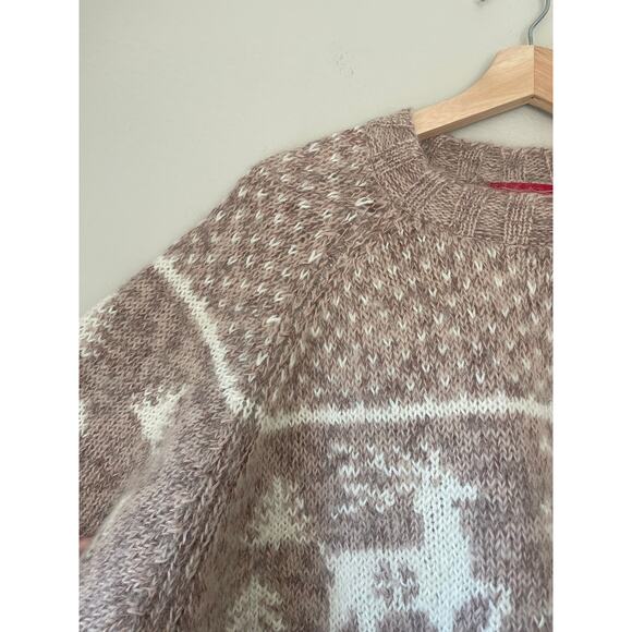 Venezia Jeans Beige and Cream Fair Isle Mohair Sweater - Reindeer Motif Size XL - Picture 3 of 5
